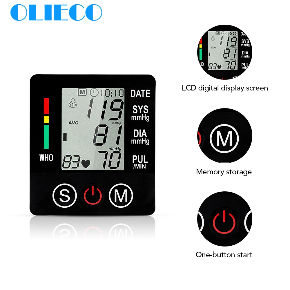 OLIECO Germany Chip Automatic Wrist Digital Blood Pressure Monitor OLI-003R Tonometer Pulse Rate Heart Beat Meter LCD Display
OLIECO Germany Chip Automatic Wrist Digital Blood Pressure Monitor OLI-003R Tonometer Pulse Rate Heart Beat Meter LCD Display