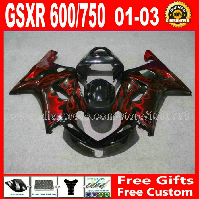 Hot sale Injection molded 7 gift fairing set for 2001- 2003 black red flames SUZUKI GSXR 600 750 K1 #UKG GSX R600 R750 01 02 03
Hot sale Injection molded 7 gift fairing set for 2001- 2003 black red flames SUZUKI GSXR 600 750 K1 #UKG GSX R600 R750 01 02 03