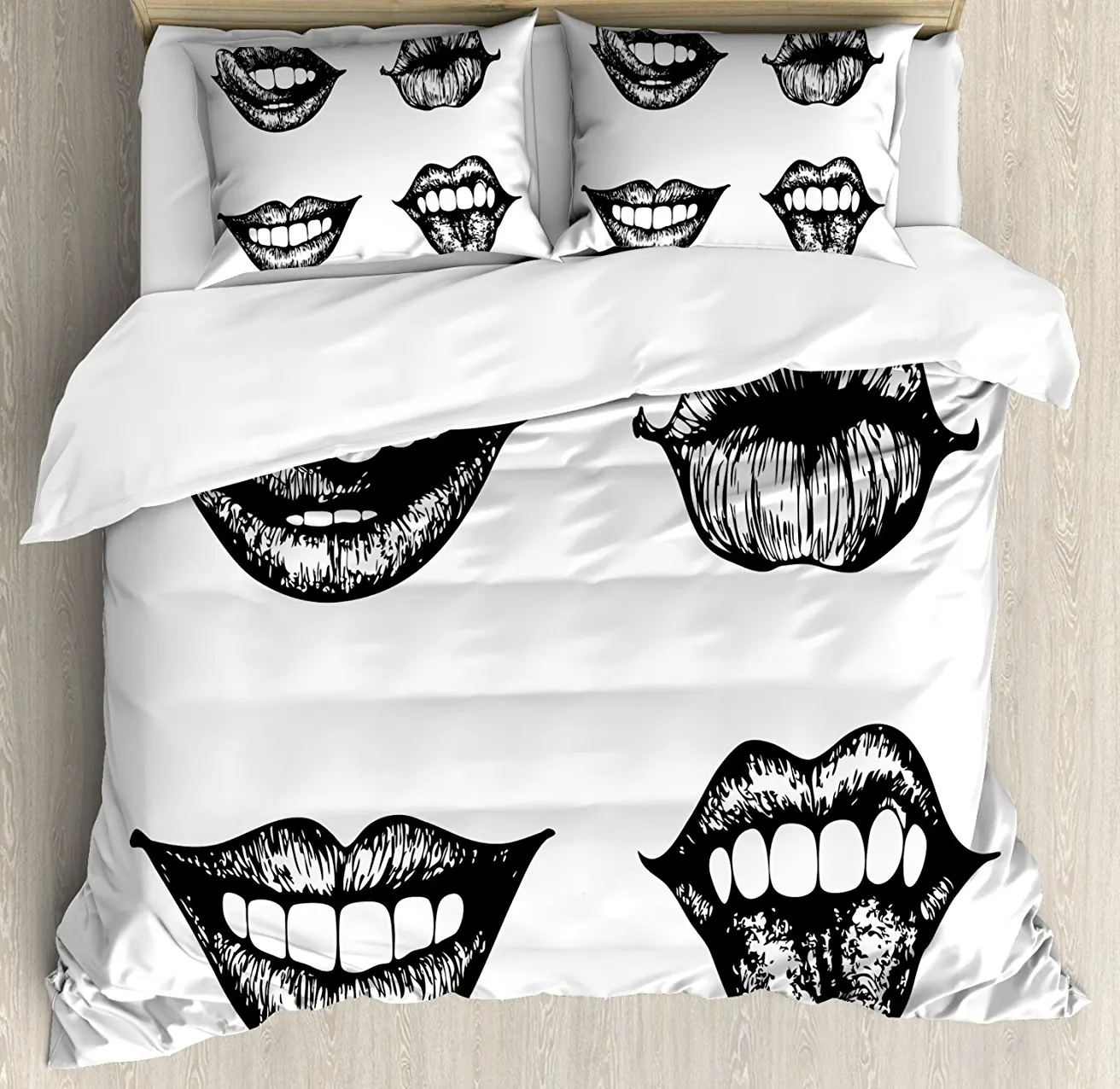 Duvet Cover Set, Monochrome Sketch Art Style Sexy Smiling Woman Lips Tongue Face Expressions Print, 4 Piece Bedding Set
Duvet Cover Set, Monochrome Sketch Art Style Sexy Smiling Woman Lips Tongue Face Expressions Print, 4 Piece Bedding Set