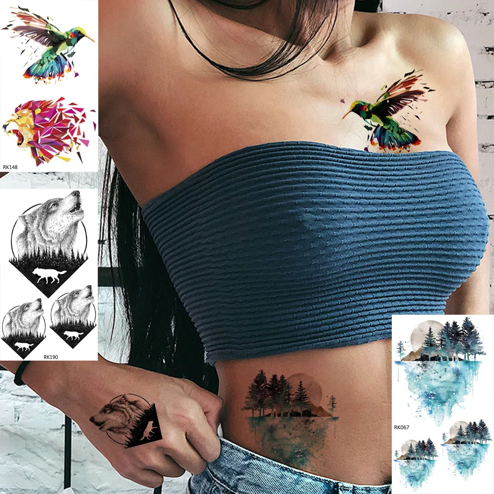 OMMGO 3D Geometric Hummingbird Lion Temporary Tattoo Sticker Women Men Fake Tattoos Howl Wolf Forest Custom Tato Body Art Arm
OMMGO 3D Geometric Hummingbird Lion Temporary Tattoo Sticker Women Men Fake Tattoos Howl Wolf Forest Custom Tato Body Art Arm