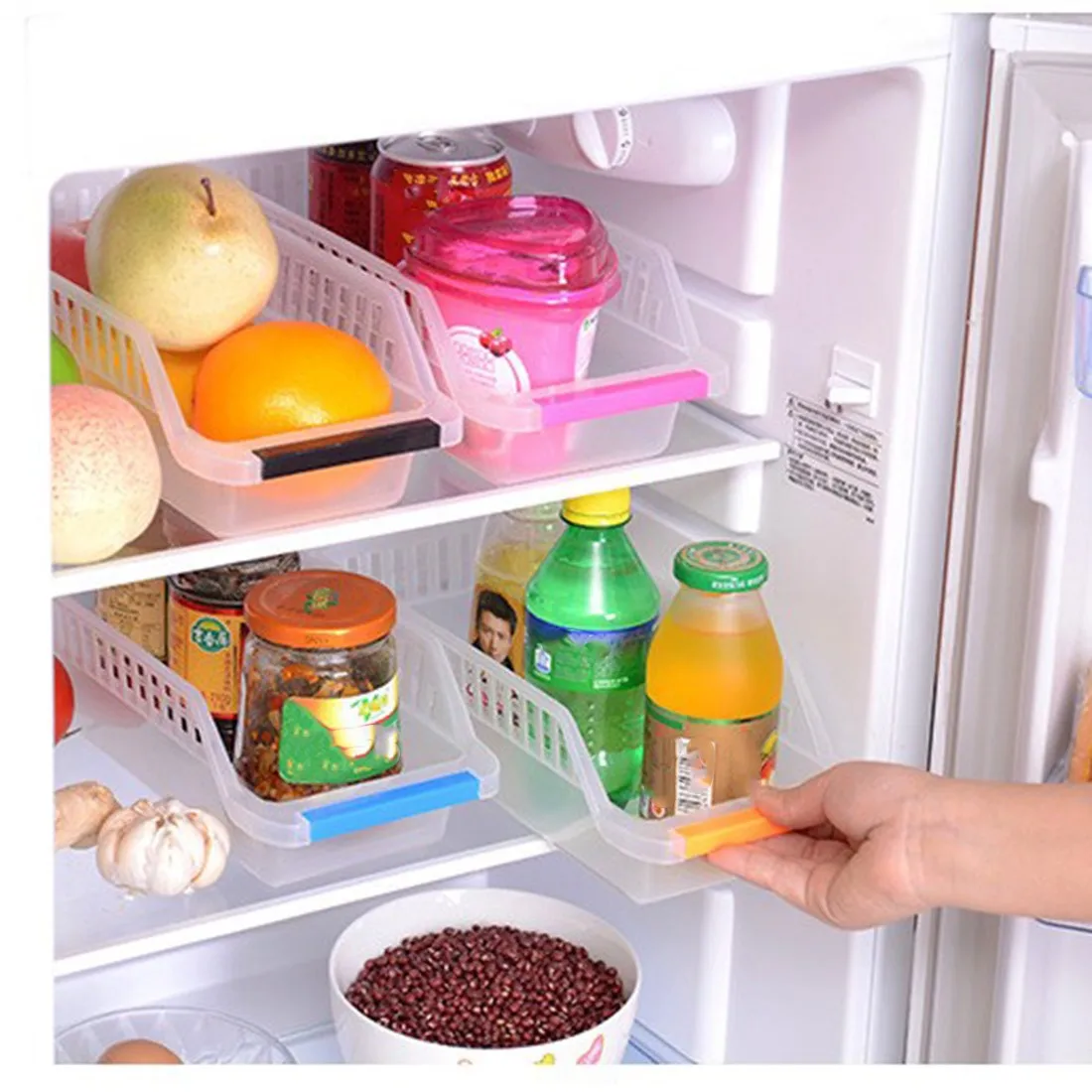 Image 2Pcs Lot New Style Slide Kitchen Fridge Freezer Space Saver Organizer Refrigerator Storage Rack Shelf Holder Drawer