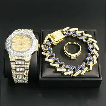 Hip Hop Men Watch & Bracelets Ice Out Cuban Crystal Miami Chain Men Watch +Bracelet +Rings Set Rock Adjustable Rings For Men
Hip Hop Men Watch & Bracelets Ice Out Cuban Crystal Miami Chain Men Watch +Bracelet +Rings Set Rock Adjustable Rings For Men