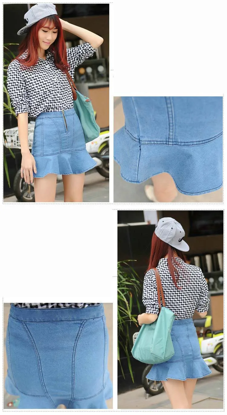2018 fashion autumn newWomen's Clothing Summer Denim Skirts Plus Size Empire Stretch Sexy Jean Skirt Ladies Blue Jupe Ruffles Mini A-line Skirts (5)