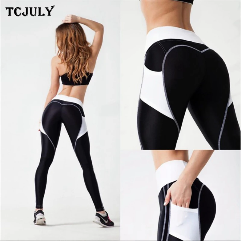TCJULY New High Waist Push Up Fitness Leggings With Pockets Skinny Flex Stretch Workout Pants Quick Dry Breathable Leggins Women | Женская