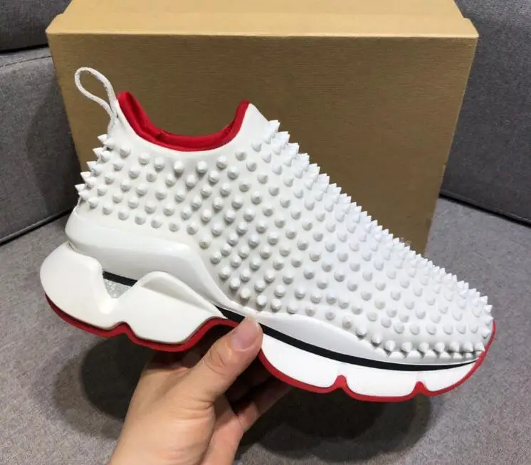 

2019 classics men'women Sneakers rivets Sock Donna Flats with Krystal Spikes Slip-proof thick sole for sneakers big Size 35-46