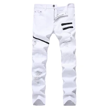 New men's casual fashion jeans zipper white red cotton sanded hole slim straight jeans trousers for men
New men's casual fashion jeans zipper white red cotton sanded hole slim straight jeans trousers for men