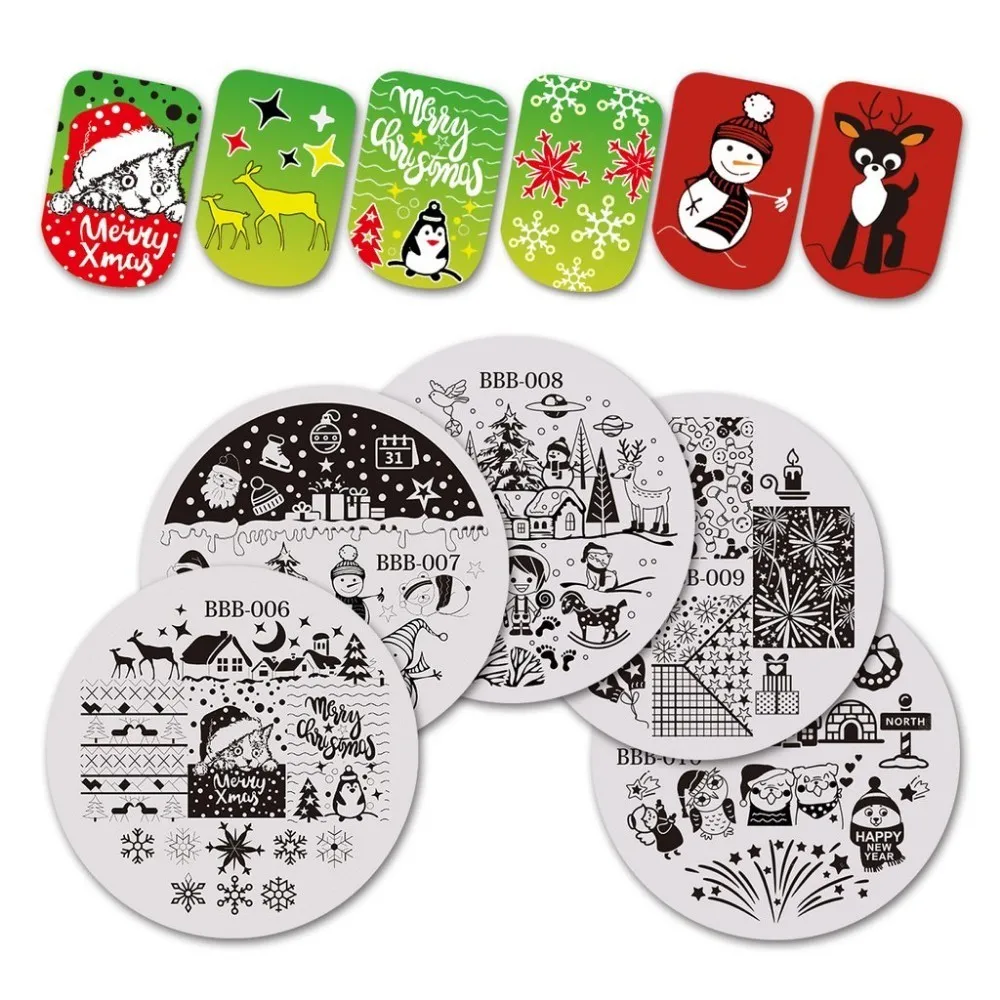BeautyBigBang 5pcs/set Nail Stamping Plates Round Christmas snowflake Gift Image Plate for Nail Art Template Stencil for Nail
BeautyBigBang 5pcs/set Nail Stamping Plates Round Christmas snowflake Gift Image Plate for Nail Art Template Stencil for Nail