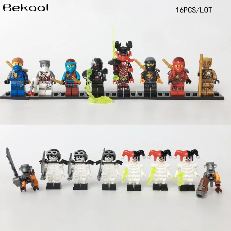 16pcs/lot NEW Ninja Season 9 Hunted wu Jay Lloyd Kai Cole Nya Zane vs Skeletons Compatible blocks bricks Kids Mini toy
16pcs/lot NEW Ninja Season 9 Hunted wu Jay Lloyd Kai Cole Nya Zane vs Skeletons Compatible blocks bricks Kids Mini toy
