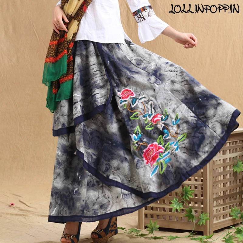 Floral Embroidery Chinese Style Tie Dye Womens Cotton & Linen Long Skirt Elastic Waist Irregular Layered Skirts Ethnic
Floral Embroidery Chinese Style Tie Dye Womens Cotton & Linen Long Skirt Elastic Waist Irregular Layered Skirts Ethnic