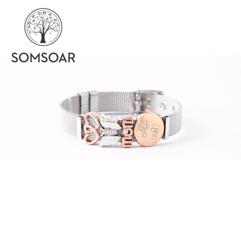 Somsoar Jewelry Beautiful Mesh Keys Bracelet Set with butterfly Double Heart Mom Babyfeet Charms as Mother's Day Gift
Somsoar Jewelry Beautiful Mesh Keys Bracelet Set with butterfly Double Heart Mom Babyfeet Charms as Mother's Day Gift