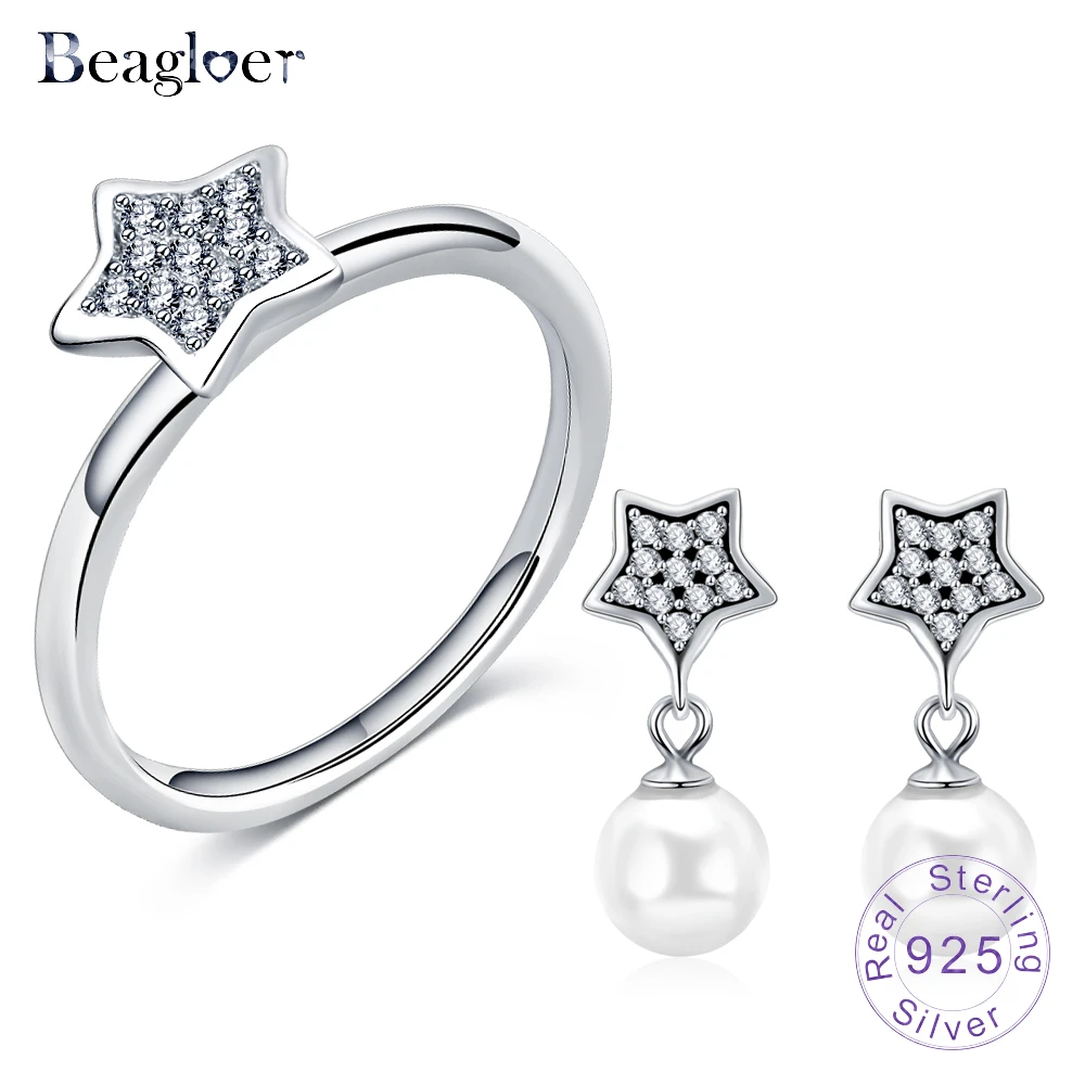 Beagloer 100% Authentic 925 Sterling Silver Star Drop Earrings Ring With Clear CZ & Pearl For Women Luxury Jewelry Set PSST0036
Beagloer 100% Authentic 925 Sterling Silver Star Drop Earrings Ring With Clear CZ & Pearl For Women Luxury Jewelry Set PSST0036