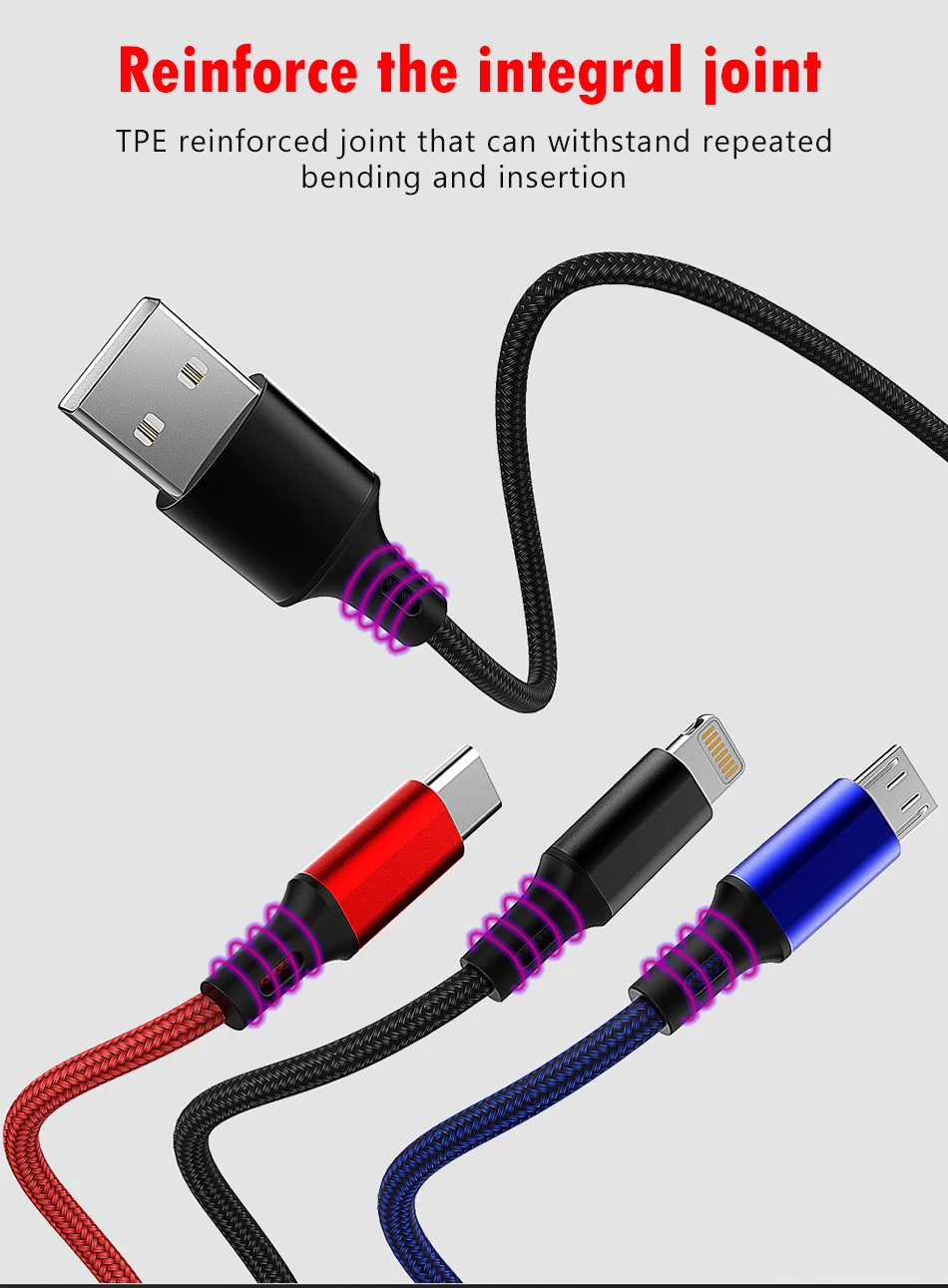 NOHON 3.5A 3 in 1 USB Cable Lighting For iPhone X 8 XS MAX XR 7 6 6s Plus Micro USB Type C For Xiaomi 6 Huawei Charge Cable 1 (7)