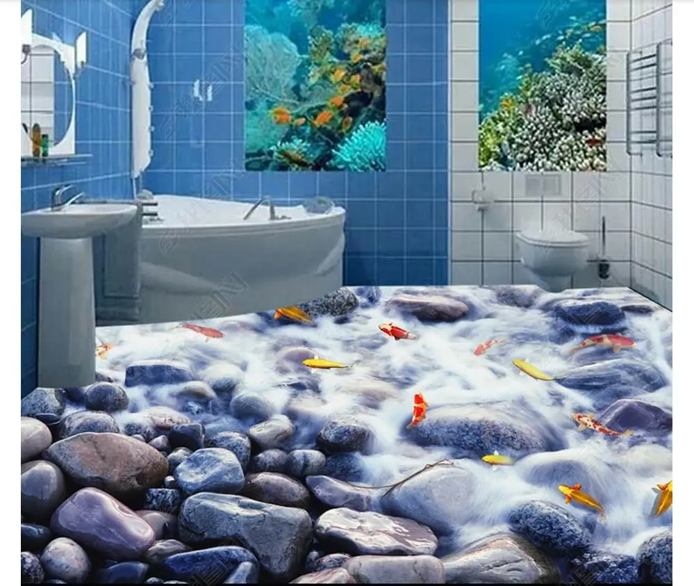 Custom photo wallpaper 3d flooring Waterproof self-adhesion murals Pebble Creek Fish Bathroom 3D Floor painting wallpaper decor
Custom photo wallpaper 3d flooring Waterproof self-adhesion murals Pebble Creek Fish Bathroom 3D Floor painting wallpaper decor