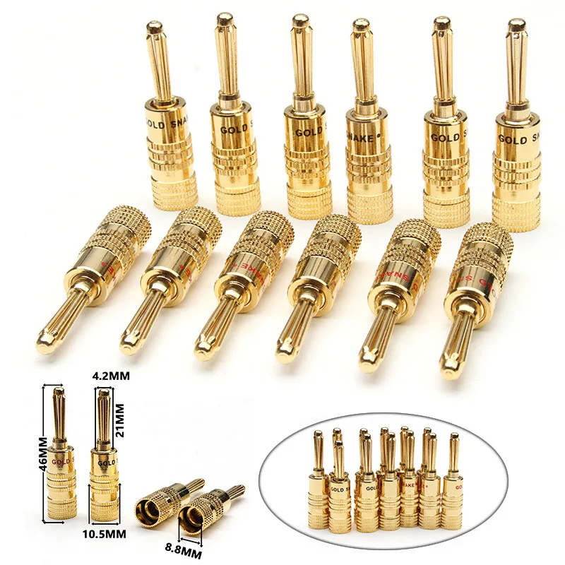 

YT 12PCS 4mm Pure Copper Banana Plug Head Gold Plated Speaker Adapter Screw Speaker Male Plugs Audio Connector With Poly Bag