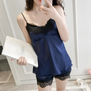 Women's Sexy Lace Satin Patchwork Pajamas Sets Soft Silk Cami Shorts 2pcs Female Pyjamas Suit Summer Elegant Ladies Sleepwear
Women's Sexy Lace Satin Patchwork Pajamas Sets Soft Silk Cami Shorts 2pcs Female Pyjamas Suit Summer Elegant Ladies Sleepwear
