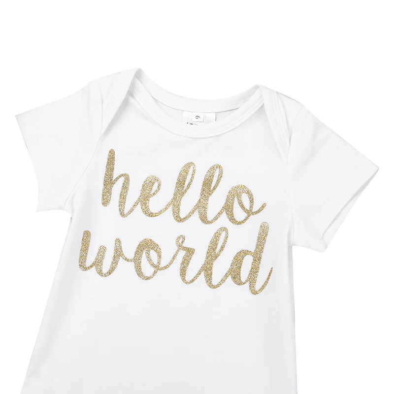 Bloomers Headband Newborn Baby Girls 1st Birthday Romper HELLO WORLD Outfit