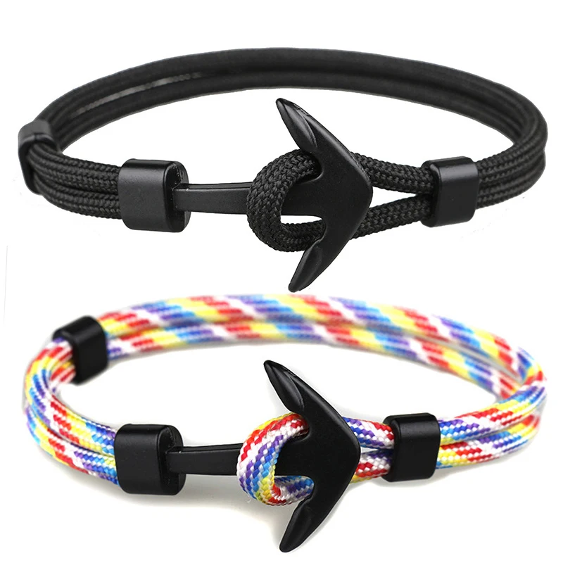2018 New Fashion Black Color Anchor Bracelets Men Charm Survival Rope Chain Paracord Bracelet Male Wrap Metal Sport Hooks
2018 New Fashion Black Color Anchor Bracelets Men Charm Survival Rope Chain Paracord Bracelet Male Wrap Metal Sport Hooks