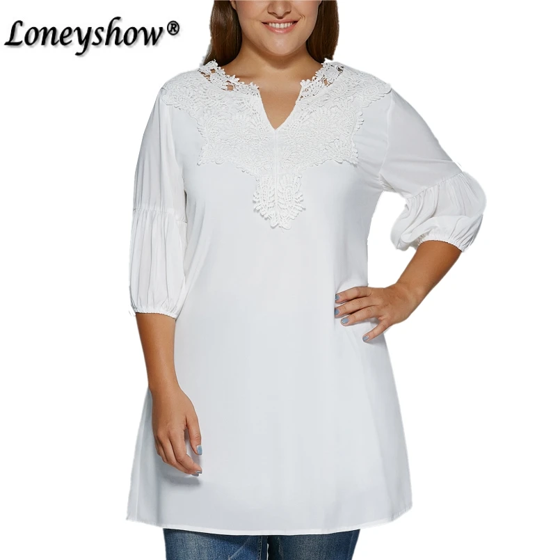2018 Autumn Women Chiffon Lace Blouse 3/4 Sleeve Patchwork Solid Shirts 5XL Plus Size Casual Sexy White Blouse Tops Blusas
2018 Autumn Women Chiffon Lace Blouse 3/4 Sleeve Patchwork Solid Shirts 5XL Plus Size Casual Sexy White Blouse Tops Blusas