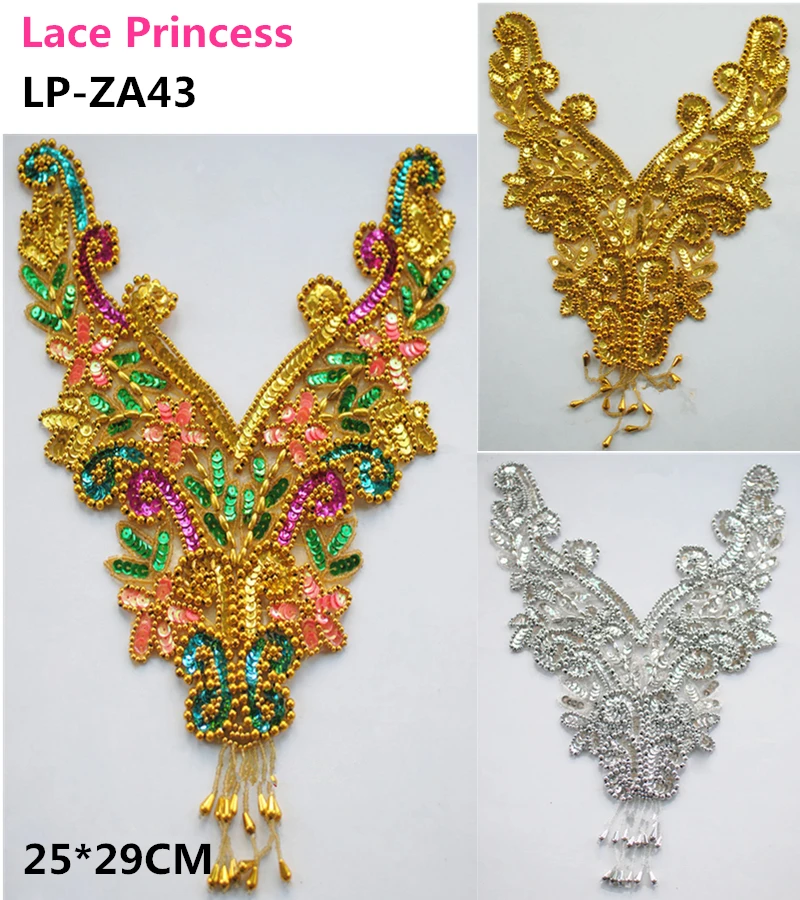 2 PCS 25X29CM gold colorful sequins lace fabric Dance costumes collar flower applique patch embroidered diy accessories ZA43
2 PCS 25X29CM gold colorful sequins lace fabric Dance costumes collar flower applique patch embroidered diy accessories ZA43