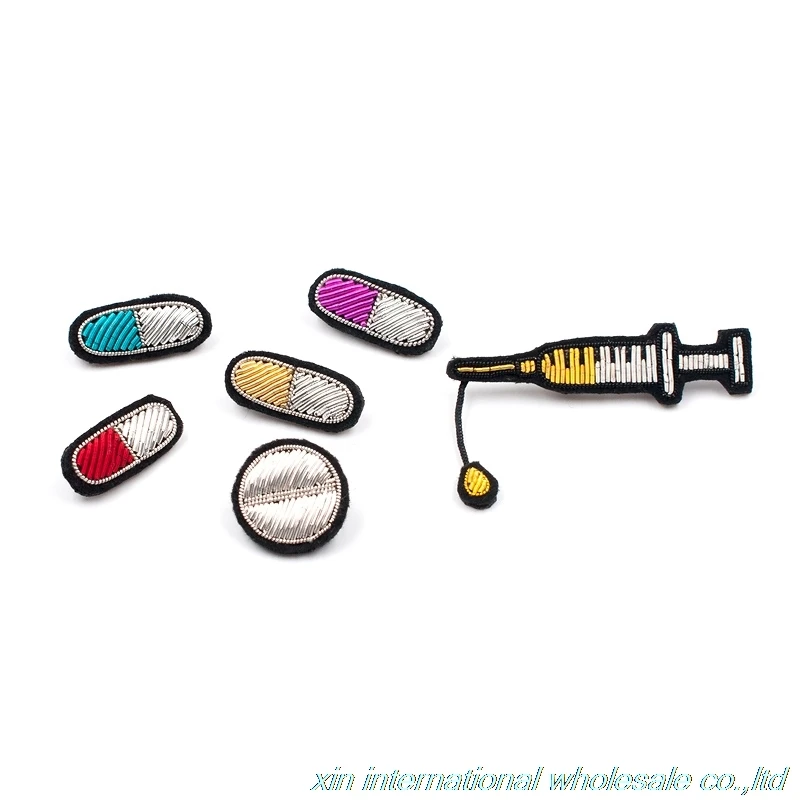 Handmade embroidery of high grade metal wire gay pride new style Simple pill syringe badges Fashion clothes badge
Handmade embroidery of high grade metal wire gay pride new style Simple pill syringe badges Fashion clothes badge