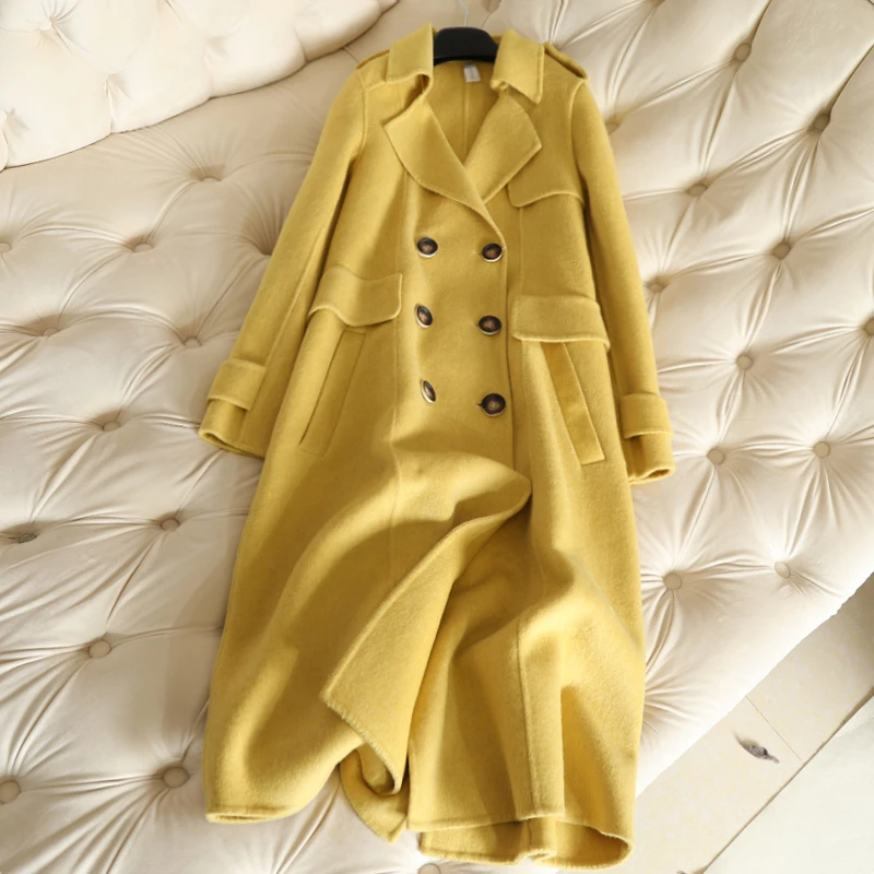 2018 New Cashmere Coat Women's Long 90% Wool Coat V-neck Solid Slim Coats Fashion Overcoat Yellow Women Winter Coats Autumn
2018 New Cashmere Coat Women's Long 90% Wool Coat V-neck Solid Slim Coats Fashion Overcoat Yellow Women Winter Coats Autumn