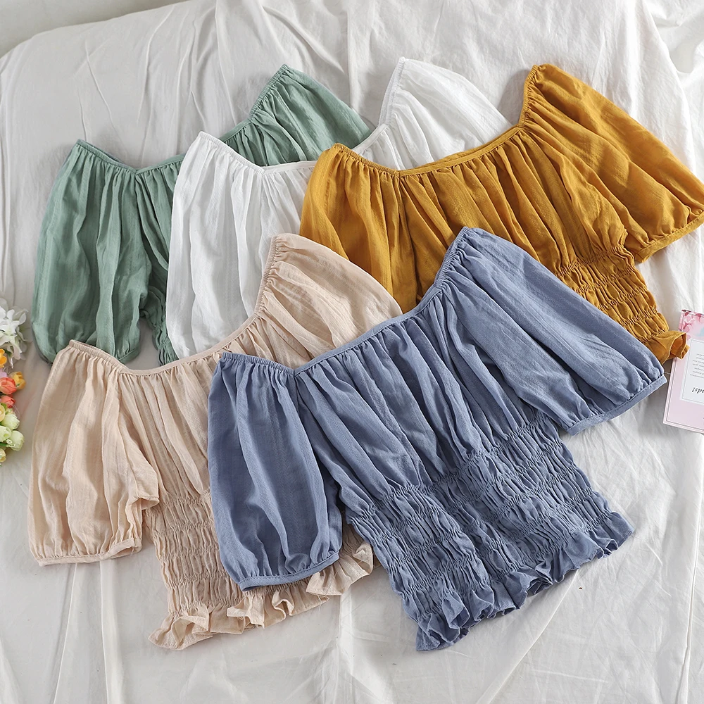 2019 Women Summer Slash Neck Lantern Sleeve Ruffles Basic Shirts Casual Short Elastic Slim High Waist Pullover Blouse Crop Tops
2019 Women Summer Slash Neck Lantern Sleeve Ruffles Basic Shirts Casual Short Elastic Slim High Waist Pullover Blouse Crop Tops