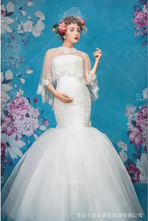 Image Special Design White Unique Cloud 2pcs Set Photography Props Lace Top + Long Trail Skirt Maternity Dress Pregnancy Photo Shoot