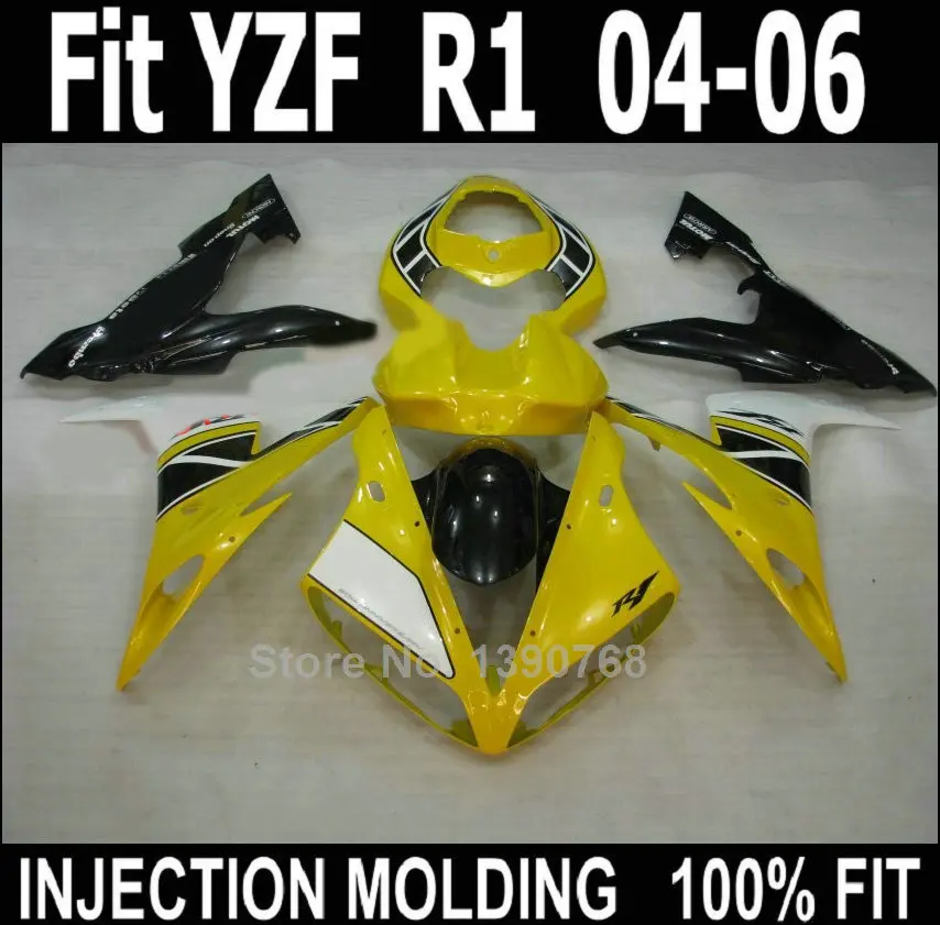 100% подходящие обтекатели для мотоцикла Yamaha YZF R1 2004 2005 2006 желтый черный белый