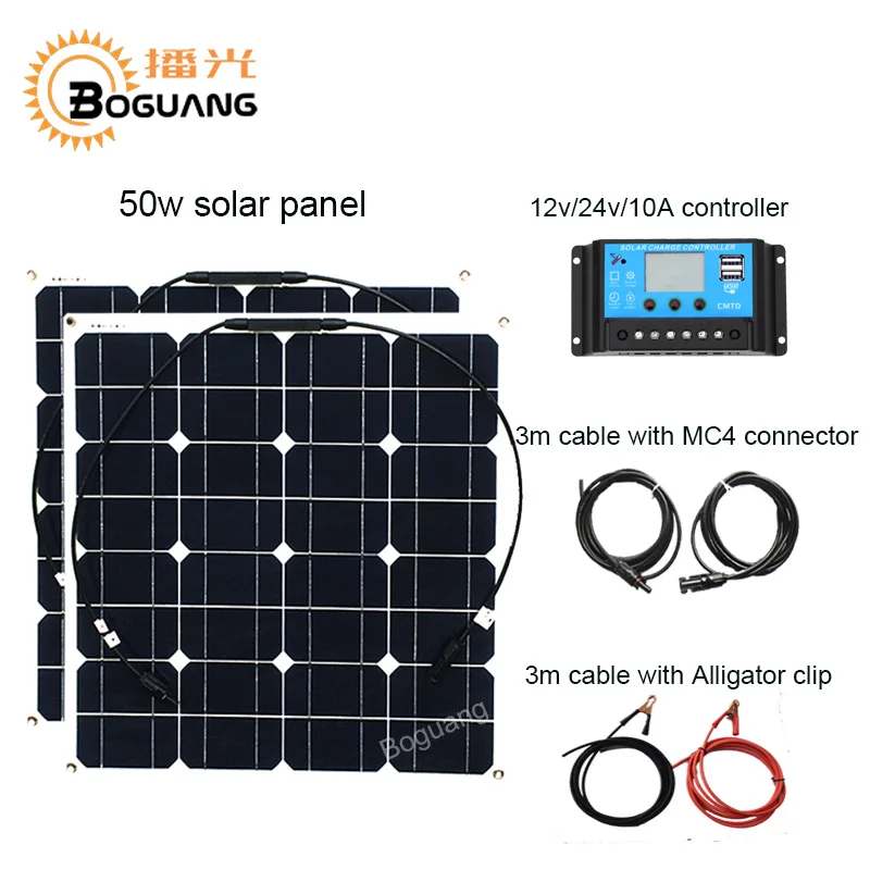 Boguang 50w solar panel 100w solar system Monocrystalline cell module 12v/24v/10A controller cable MC4 connector DIY kit charge
Boguang 50w solar panel 100w solar system Monocrystalline cell module 12v/24v/10A controller cable MC4 connector DIY kit charge