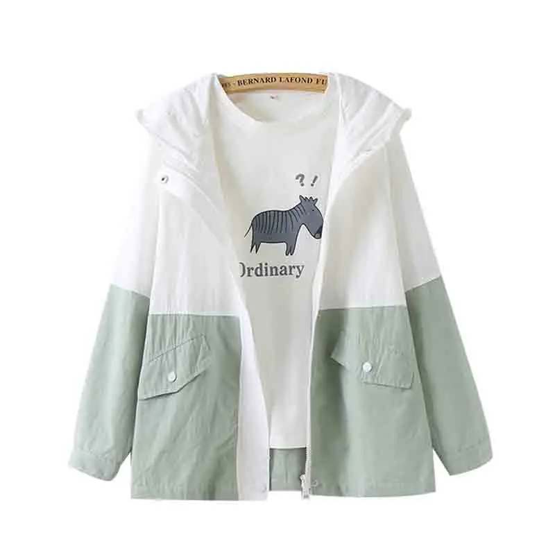 Spring Autumn Fashion Hooded Two Tone Windbreaker Jacket Zipper Pockets Casual Long Sleeves Cotton Feminino Coats Outwear
Spring Autumn Fashion Hooded Two Tone Windbreaker Jacket Zipper Pockets Casual Long Sleeves Cotton Feminino Coats Outwear