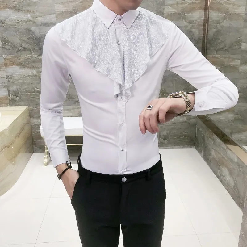 Patch Ruffle Shirt Men 2018 Gothic Shirt Men Slim Fit Wedding Party Shirt Men Camisa Masculina Male Shirt Black White
Patch Ruffle Shirt Men 2018 Gothic Shirt Men Slim Fit Wedding Party Shirt Men Camisa Masculina Male Shirt Black White