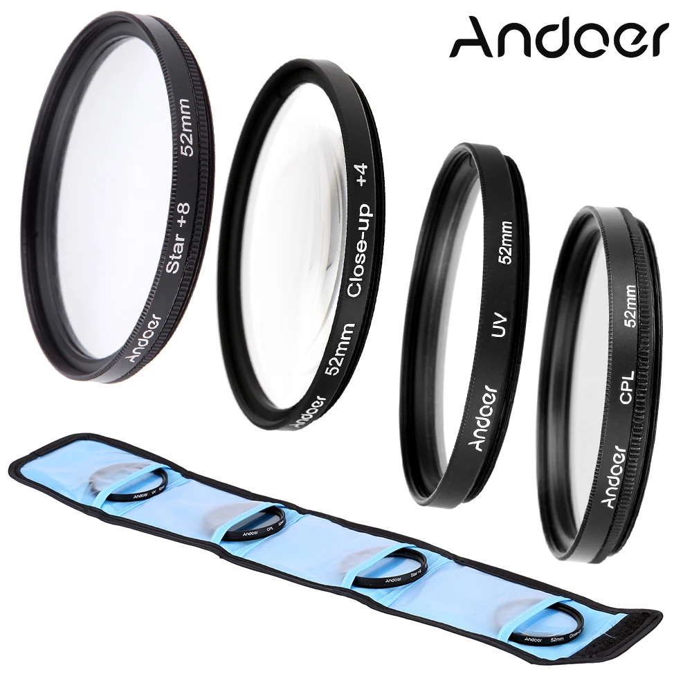 Andoer 52mm UV+CPL+Close-Up+4 + Circular Filter Kit Circular Filter Macro 8-Point Filter with Bag for Nikon Canon Sony DSLR
Andoer 52mm UV+CPL+Close-Up+4 + Circular Filter Kit Circular Filter Macro 8-Point Filter with Bag for Nikon Canon Sony DSLR