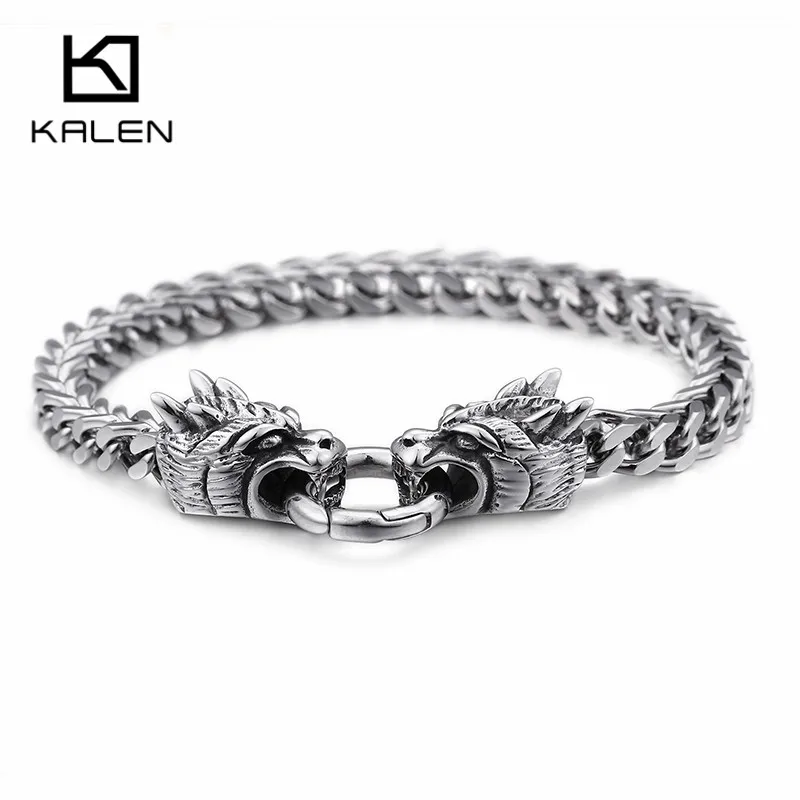 KALEN 22.5cm Domineering Animal Dragon Heads Charm Bracelets For Men Punk Stainless Steel 6mm Link Chain Wrap Bracelet Jewelry
KALEN 22.5cm Domineering Animal Dragon Heads Charm Bracelets For Men Punk Stainless Steel 6mm Link Chain Wrap Bracelet Jewelry