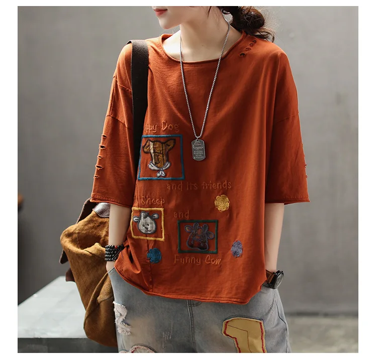 Spring Summer T-shirt Fashion Women Loose Casual Pullovers New Tops O-Neck Short Sleeve Embroidery Vintage T-shirt 2019
Spring Summer T-shirt Fashion Women Loose Casual Pullovers New Tops O-Neck Short Sleeve Embroidery Vintage T-shirt 2019
