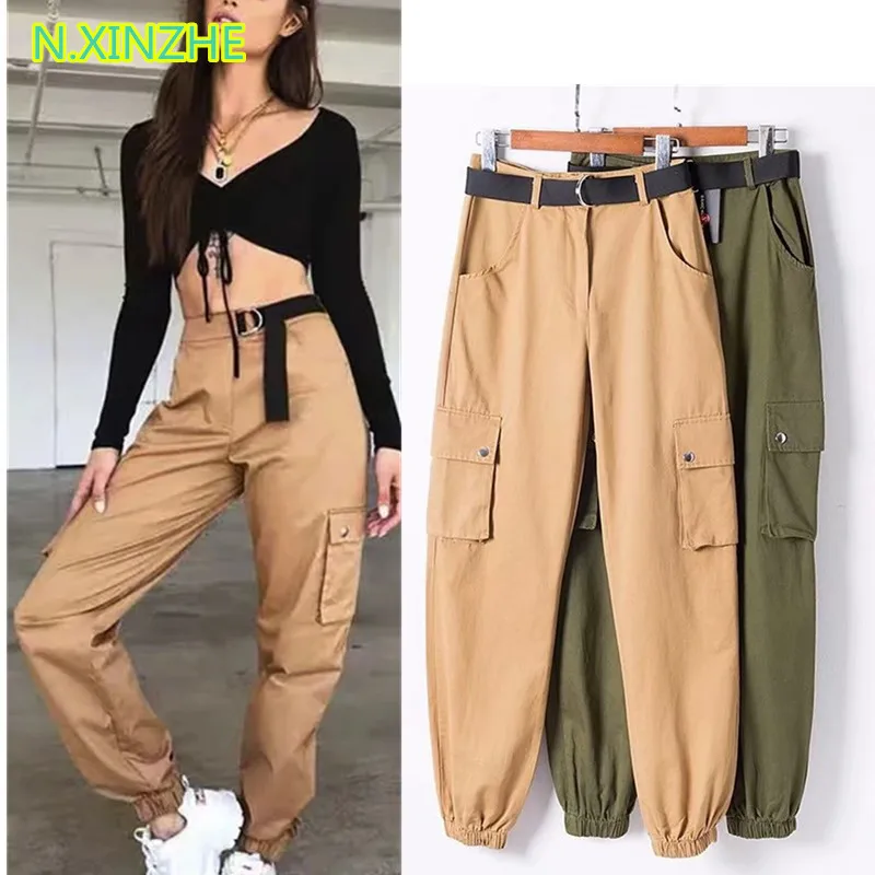 2018 women clothing high waist belt pockets solid cargo pants Female fashion casual loose straight cotton trousers K2026
2018 women clothing high waist belt pockets solid cargo pants Female fashion casual loose straight cotton trousers K2026