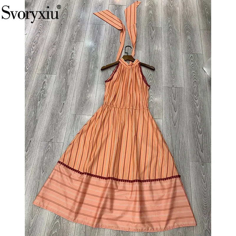 Svoryxiu Designer New Summer Stripe Dress Women's Elegant Rear Bow Collar Casual Party Midi Dress Vestdios
Svoryxiu Designer New Summer Stripe Dress Women's Elegant Rear Bow Collar Casual Party Midi Dress Vestdios