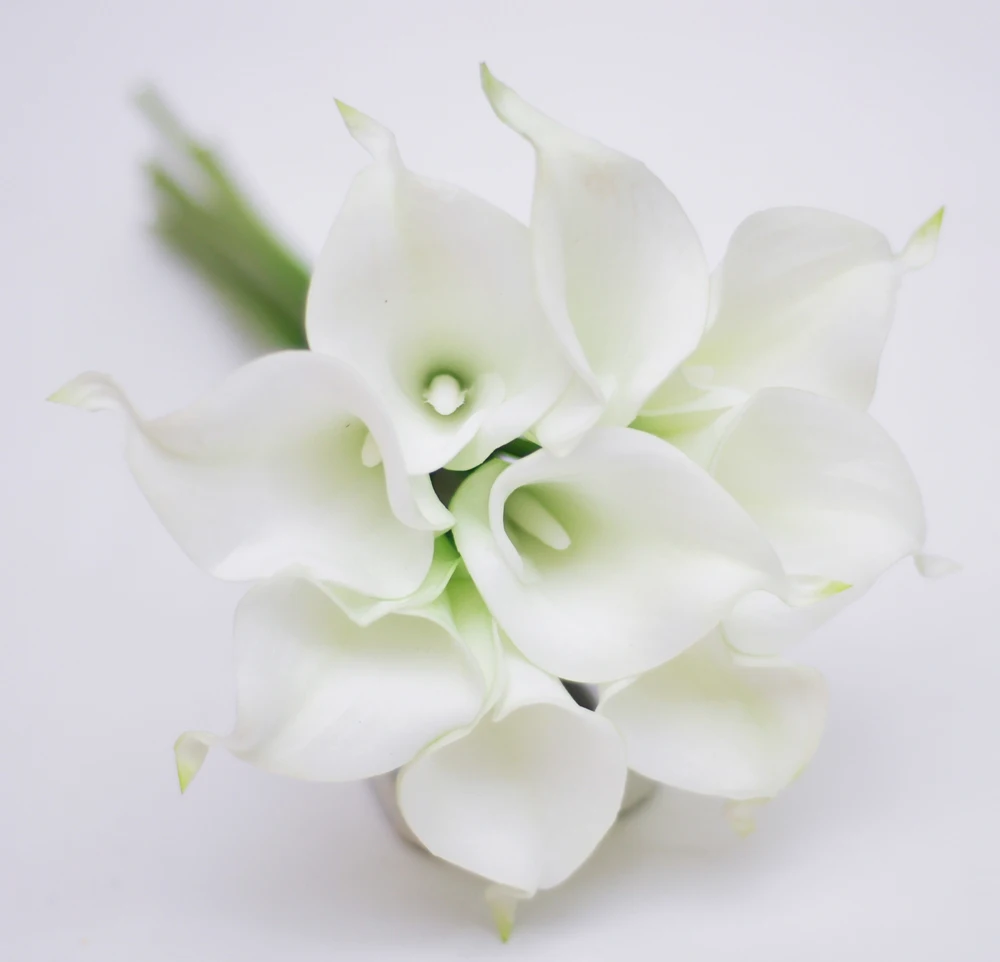 

9pcs White Ivory Real Touch Artificial Picasso Calla Lilies Flower Arrangement for Wedding Bouquet and Home Decor