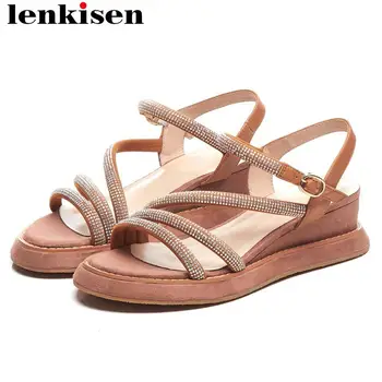 Lenkisen new kid suede crystals med heels women sandals buckle strap peep round toe campus leisure vintage gladiator shoes L91
Lenkisen new kid suede crystals med heels women sandals buckle strap peep round toe campus leisure vintage gladiator shoes L91