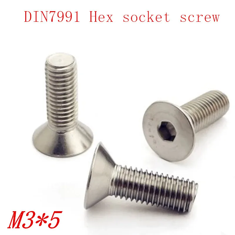 100pcs/lot DIN7991 M3*5 m3x5 A2 stainless steel Hex socket flat head countersunk screw
100pcs/lot DIN7991 M3*5 m3x5 A2 stainless steel Hex socket flat head countersunk screw