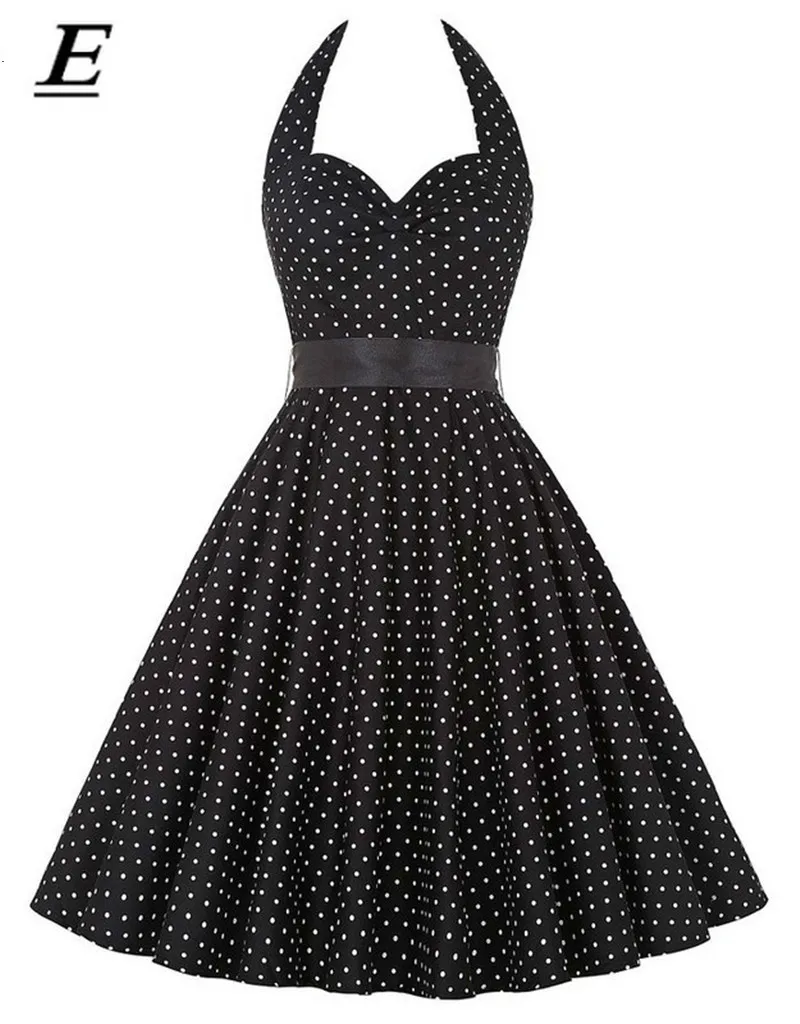 

2019 Women Black Polka Dot Dress Big Swing Vestidos Retro Robe Casual Prom Rockabilly Party Dress 50s 60s Pinup Vintage Dresses