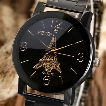 Fashion Black Steel Metal Band Eiffel Tower Pattern Dial Quartz Wrist Watch Bracelet Mens Boys Gifts Q1261 
Fashion Black Steel Metal Band Eiffel Tower Pattern Dial Quartz Wrist Watch Bracelet Mens Boys Gifts Q1261