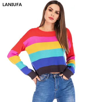 Autumn Winter Women Sweaters Pullovers rainbow Striped Pattern Long Sleeve Tops O-Neck Loose Casual Pullovers Sweaters Women
Autumn Winter Women Sweaters Pullovers rainbow Striped Pattern Long Sleeve Tops O-Neck Loose Casual Pullovers Sweaters Women
