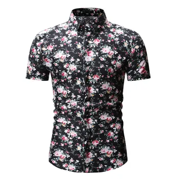 

Chinese Style Floral Blusa Gentleman Elegant Dinner Wear Tops Classic Flowers Printed Male Turn-down Collar Shirt Short Sleeve