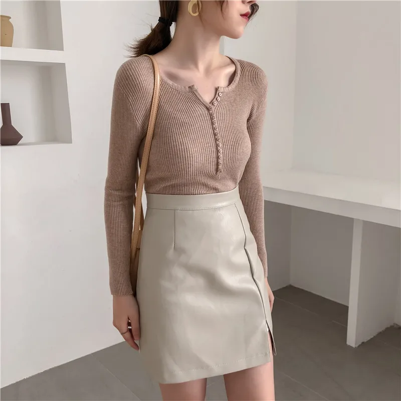 V-neck Single Breasted Sweater Women Autumn Skinny Elastic Full Sleeve Knitted Pullovers Feminino Soft Knitted Sweaters
V-neck Single Breasted Sweater Women Autumn Skinny Elastic Full Sleeve Knitted Pullovers Feminino Soft Knitted Sweaters