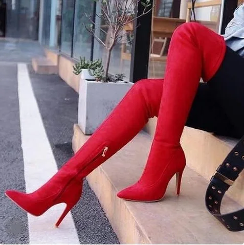 Red Women High Boots Pointed Toe Stretch Slim Fit Thigh High Stiletto Boots Side Zipper Plus Size 10 Over The Knee Boots Womens
Red Women High Boots Pointed Toe Stretch Slim Fit Thigh High Stiletto Boots Side Zipper Plus Size 10 Over The Knee Boots Womens