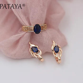 PATAYA New Arrivals Women 585 Rose Gold Short Eardrop Vintage Earrings Rings Sets Dark Blue Oval Natural Zircon Fine Jewelry Set
PATAYA New Arrivals Women 585 Rose Gold Short Eardrop Vintage Earrings Rings Sets Dark Blue Oval Natural Zircon Fine Jewelry Set