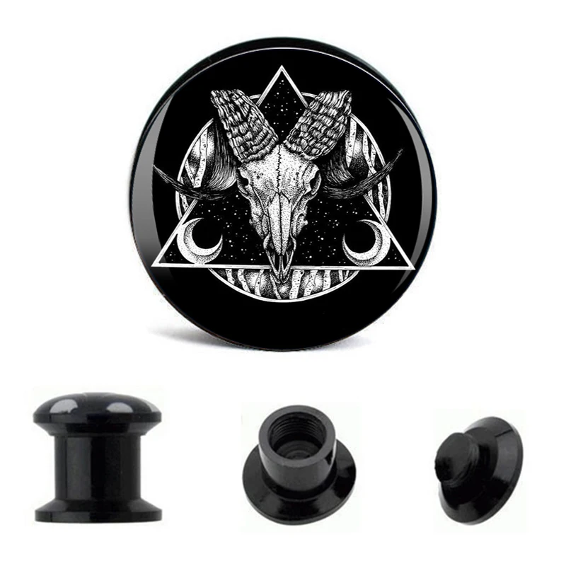 1 пара черный Baphomet пентаграмма акриловая затычка для ушей gauegs винт подходит плоти