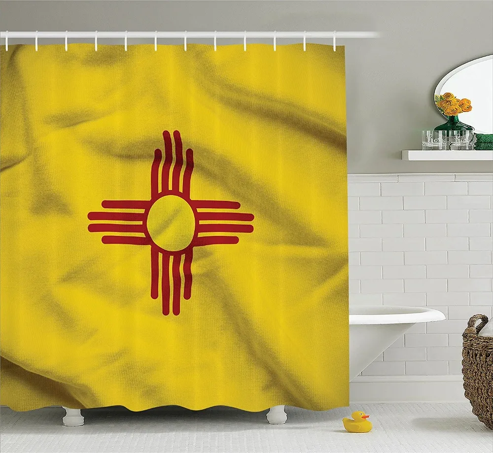 Фото New Mexico of United States Flag Sun Symbol the Zia on a Field Waving Image Print Polyester Fabric Bathroom Shower Curtain  Дом и | Шторы для душа (32862912732)