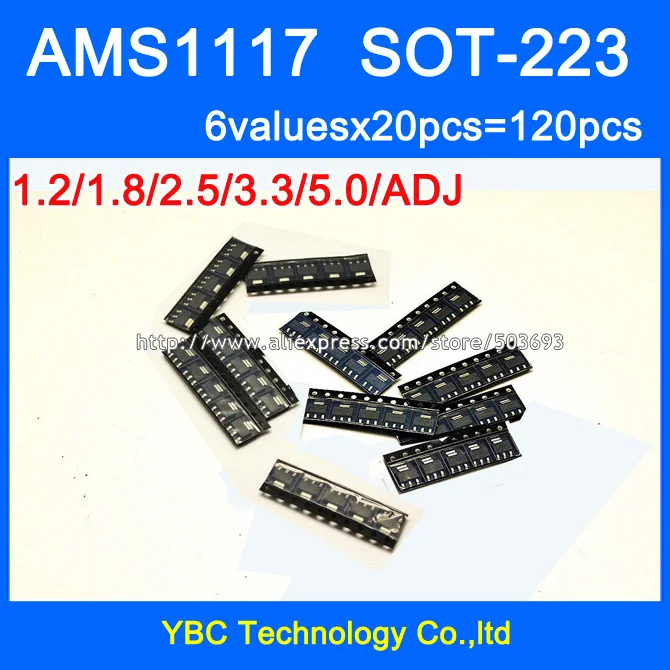 

6valuesX20=120pcs SMD 1117 Series Linear Regulator Voltage LDO IC TO-223 AMS1117 1.2V 1.8V 2.5V 3.3V 5.0V ADJ