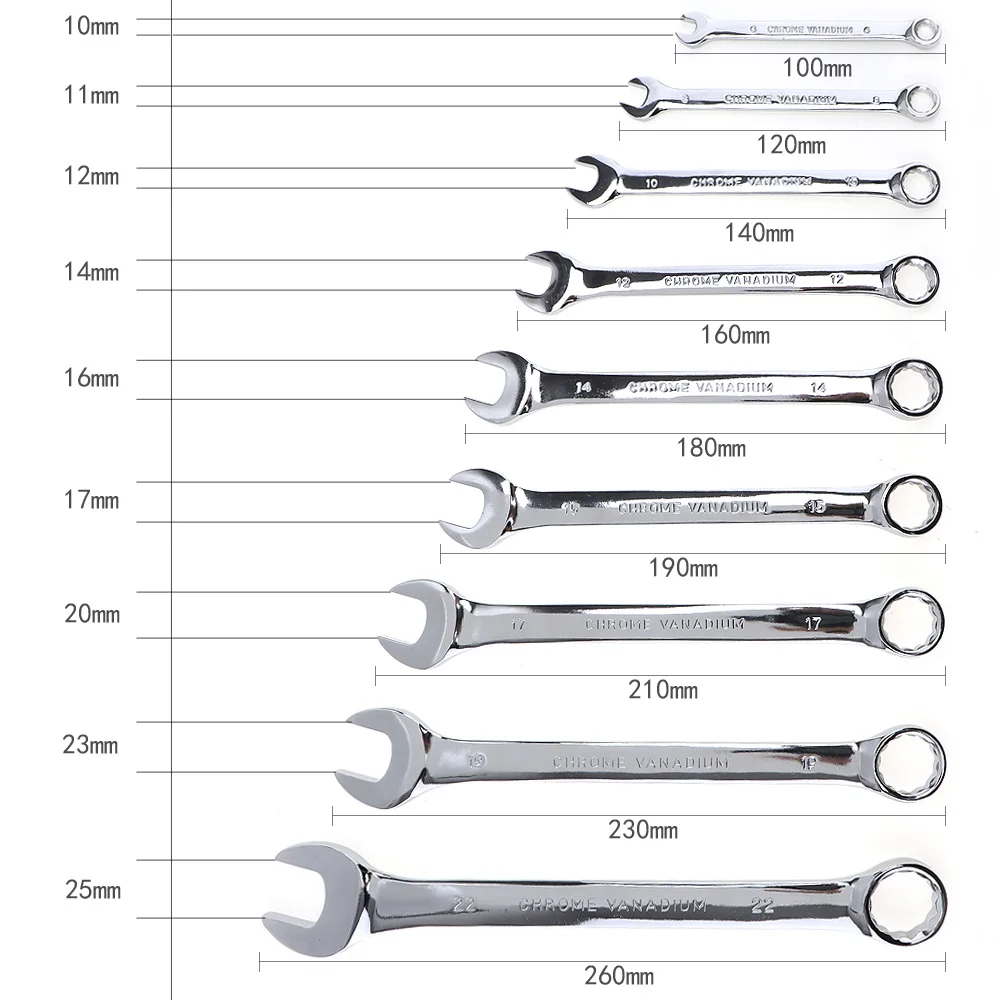 9pcs 6mm-22mm Combination Spanner Set Dual-use Mirror Wrench for Hoousehold Installation / Maintenance
9pcs 6mm-22mm Combination Spanner Set Dual-use Mirror Wrench for Hoousehold Installation / Maintenance